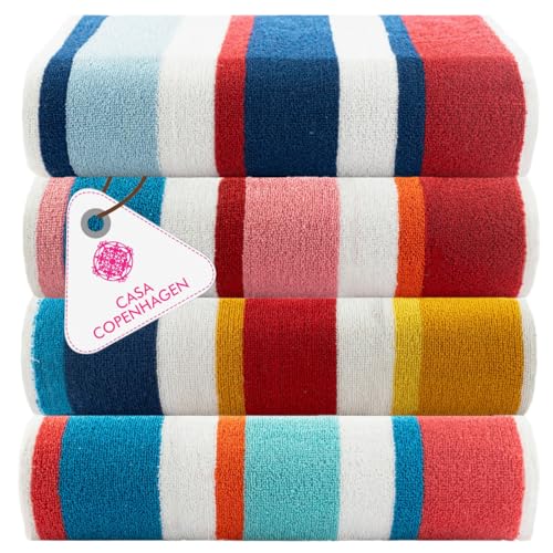 Casa Copenhagen Set de Regalo de 4 Toallas – Rosa, Rojo, Amarillo, Turquesa; Toallas de Piscina extragrandes de 75x150 cm, 100% algodón (El Set de Regalo de Verano Hombres y Mujeres)