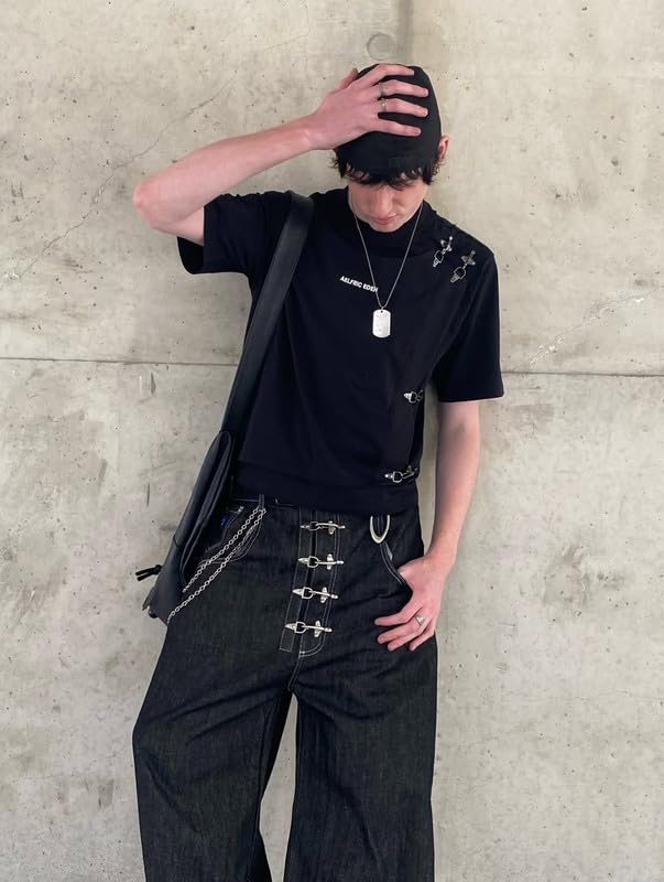 Aelfric Eden Boxy T-shirt męski, baggy, damski t-shirt w stylu vintage, z krótkim rękawem, z metalowymi guzikami, uniseks, casualowy top