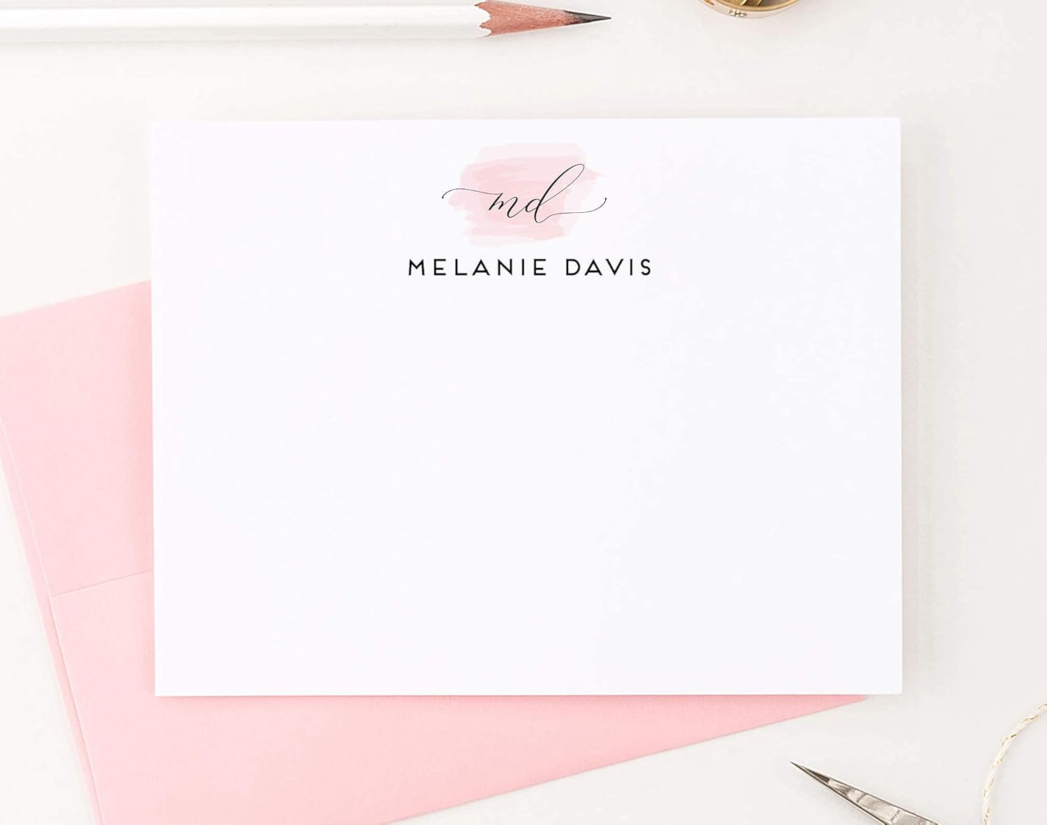 Double Letter Initial Monogram Stationary Set FLAT NOTE CARDS, Personalized Monogram Stationery Set for women, Your Choice of Colors and Quantity