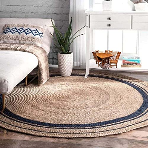 Suryansh Handloom Jute Natural Reversible Rugs Round Braided Floor Carpet Mat for Living Room, Bedroom, Dining, Office, Restaurant (160 cm Round)