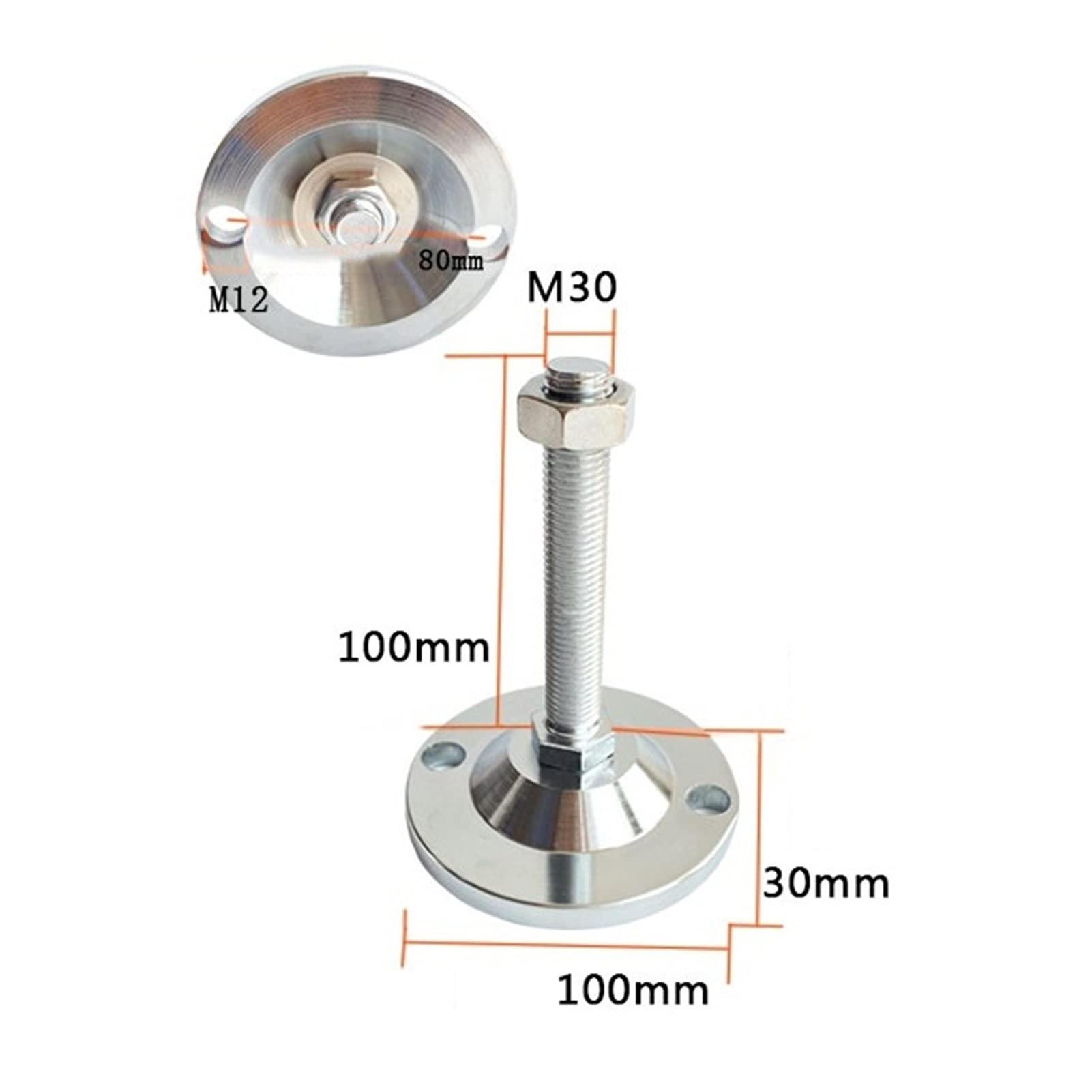 Confezione da 4 piedini di livellamento filettati regolabili, base da 100 | Piedini di livellamento resistenti per armadi, macchinari, banchi da lavoro, mobili, opzioni filettatura M24 M30 (M24 x 300