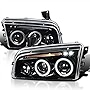 Spec-D Tuning Dual Halo LED Jet Black Projector Headlights Compatible with 2006-2010 Dodge Charger, Left + Right Pair Headlamps Assembly