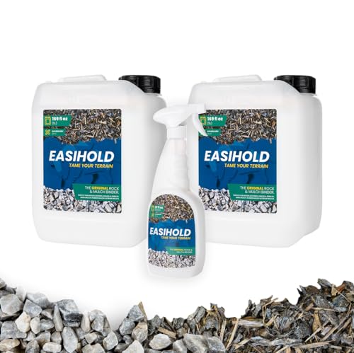 Easihold Gravel Binder Bundle – 2× 1.3 Gallon + Free HandySpray – Rock & Mulch Glue for Landscaping, Pea Gravel, Wood Chips, Garden Paths – Non-Toxic, Long-Lasting, Ready to Use