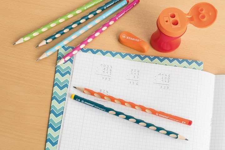 Miniatura 5 de STABILO EASYgraph S - Lápiz de Grafito Ergonómico Fino - Diestro - Pack de 2 - Gasolina - HB