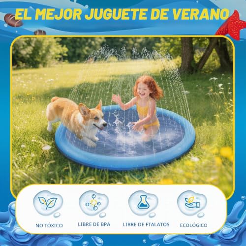 Miniatura 2 de Cnmtcco Piscina Para Perros De 100 Cm, Hinchable Engrosada Alfombra De Juegos De Agua, Plegable, Piscina Infantil Para Perros, Para Verano, Jardín, Playa Y Piscina, Patio Trasero, Aspersor De Agua