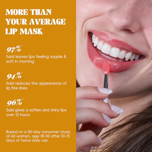 ANRCOLLECT Lip Mask Overnight Set, 4Pcs Lip Care Hydration Treatment Exfoliator Mask Kit, Revives & Nourishes Gift Set for All Day Moisturizing with Collagen & Shea Butter - Image 4