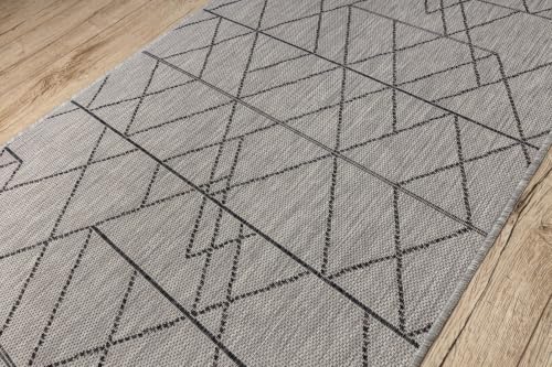 Alfombra pasillera de sisal Sion 6051 gris de 70x120 cm con diseño de llave geométrica 8