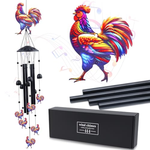 Chicken Wind Chimes for Outside Metal Rooster Wind Chime Funny Gift for Chicken Lovers Garden Patio Yard Decor
