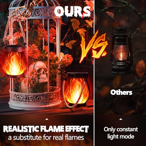 Jyoiat 2 Pack Solar Outdoor Lanterns, Dancing Flame Hanging Lights, Red - image 5