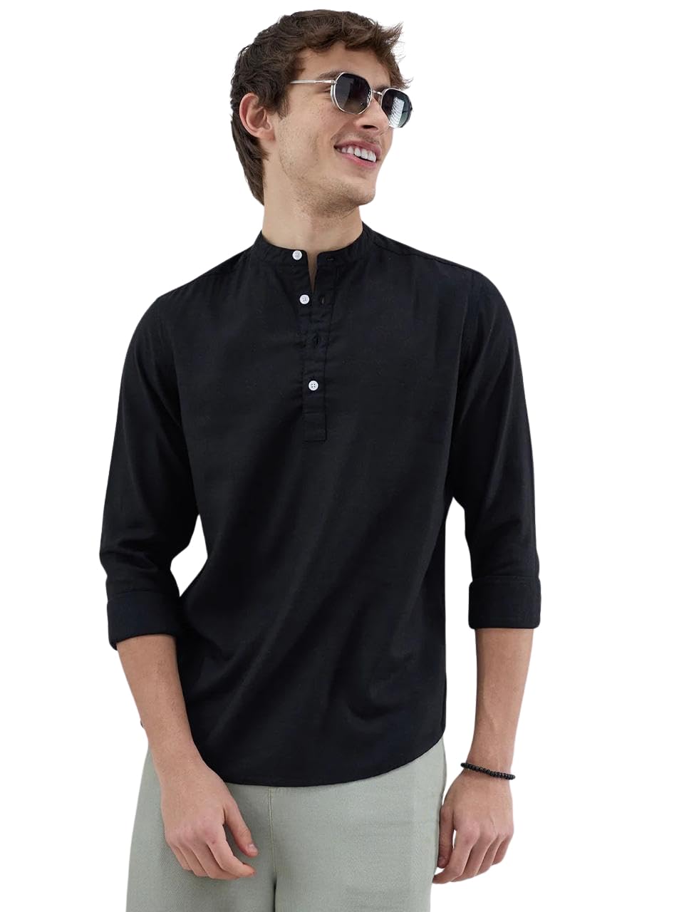 vastrado Premium Black Slub Textured Linen Blend Kurta MK8509A-picture-27