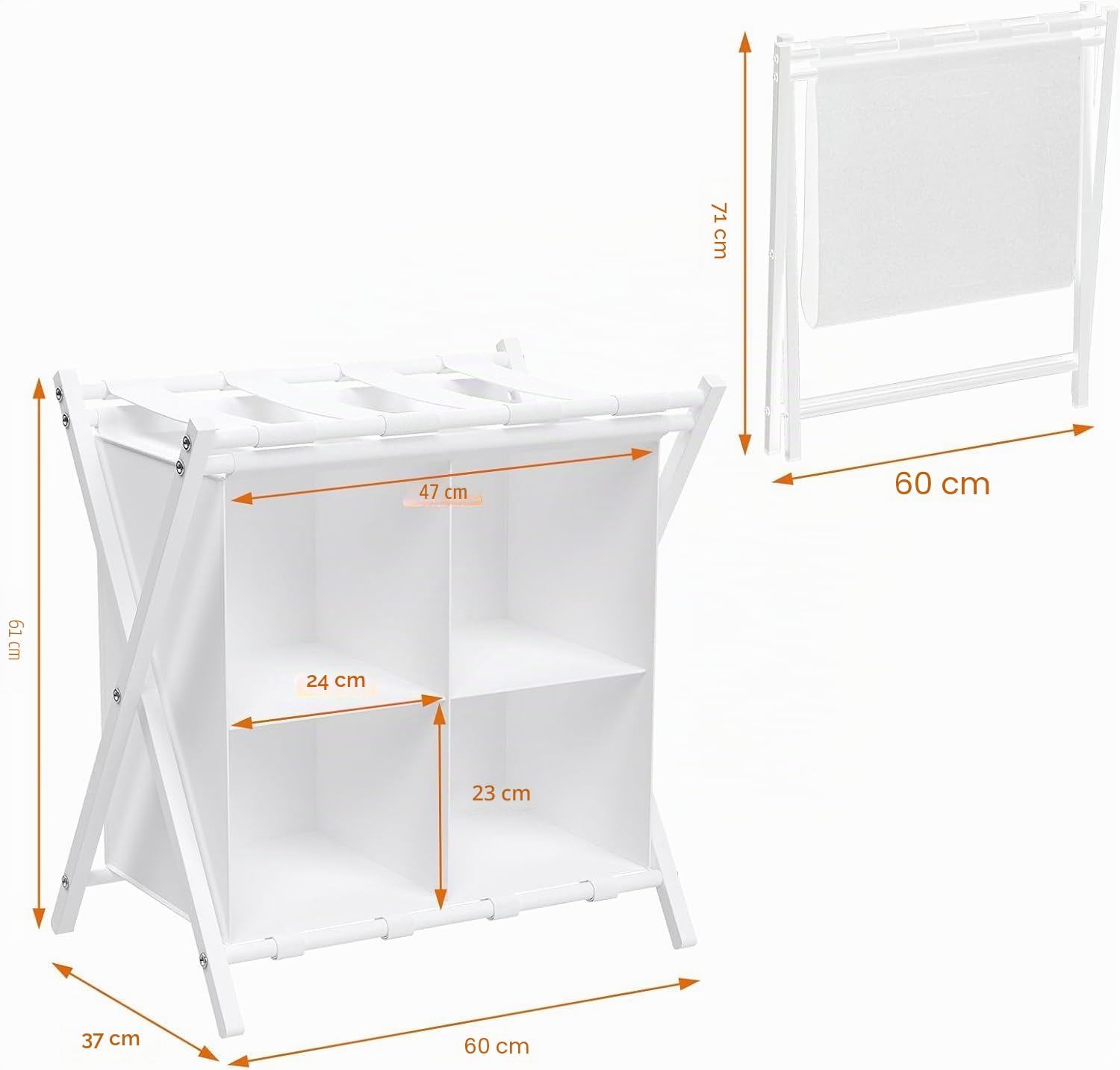 Lot de 2 porte-bagages pliables avec compartiments de rangement, pour chambre d'amis, chambre à coucher, hôtel, bagages de voyage (blanc)