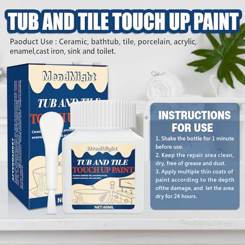 MendMight Emaille Reparaturset Badewanne Weiß 60ml – Hochglanz Fliesenlack & Badewannenlack | Schnelltrocknend, Wasserfest, Vielseitig für Badewannen, Fliesen, Waschbecken, Duschen