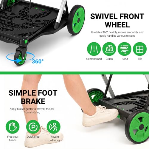 Foldable Shopping Cart with Wheels for Groceries, 220 lbs Capacity, Green — view 4