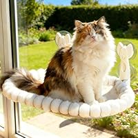 Euqvunn Katzen Fensterliege - 15 kg Tragkraft mit beidseitig waschbarem Kissen, Faltbare Fensterliege für Katzen für Wohnungskatzen, ideal zum Sonnenbaden, Nickerchen & Vögel beobachten