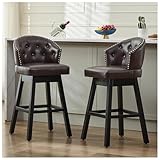 UDAX Swivel Bar Stools of 2, 28inch Upholstered PU Leather Barstools with Back,Modern Counter Height Bar Stool Chairs for Kitchen Island, Wood Legs,Brown