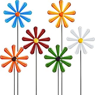 6 Pack Metal Flower Daisy Stakes Flower Garden Stakes Decor Metal Garden Ornaments Decorative Garden Flowers Colorful for Garden Daisy Flower Metal Flower Stick for Indoor Outdoor Yard Pathway Lawn