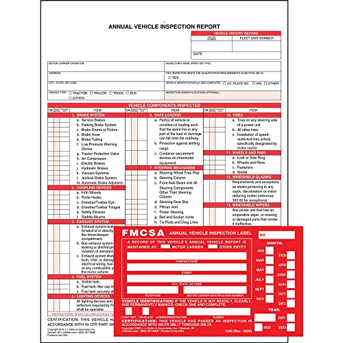 Annual Vehicle Inspection Report Form 25-Pk. (Snap-Out Format, 3-Ply Carbonless, 8.5" X 11.75") + Label With Punch Boxes 25-Pk. (Aluminum, Permanent Adhesive, 6" X 3.5") - J. J. Keller & Associates #TOP1