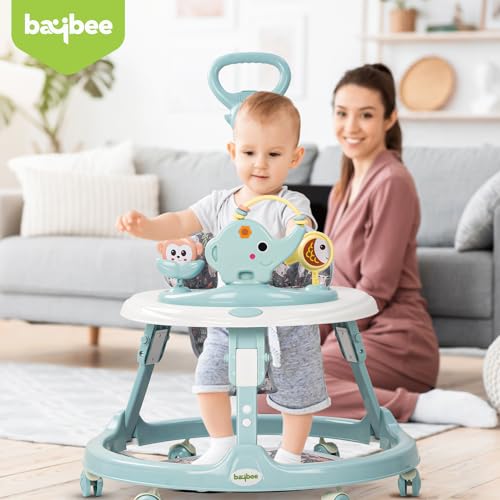 Image of Baybee Minto 2-in-1 Baby Walker for Kids with Push Handle, 2-Level Height Adjustment, Footmat & Musical Toy Bar | Activity Push Walker for Babies 6-18 Months (Blue)