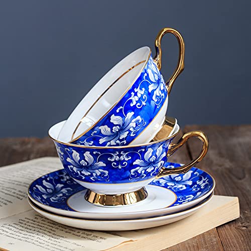 Ceramic-Coffee-Cup-and-Saucer-Coffee-Mugs-Set-of-2-White-and-Blue-Cappuccino-Cup-Tea-Cup-and-Saucer-Gift-200ml