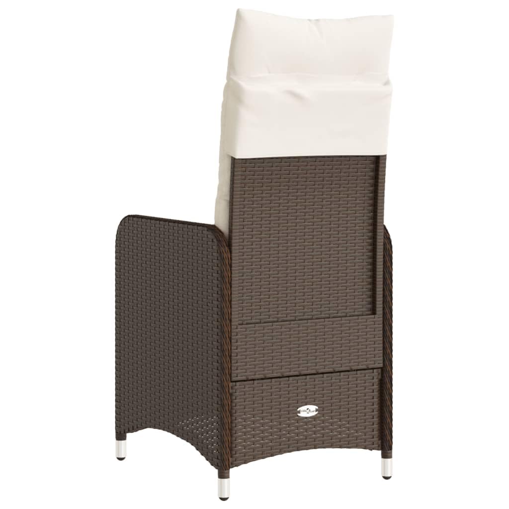 Poltrona reclinabile da giardino con cuscini in rattan sintetico marrone, mobile da esterno con schienale regolabile e struttura in acciaio robusta, comoda seduta per rilassarsi