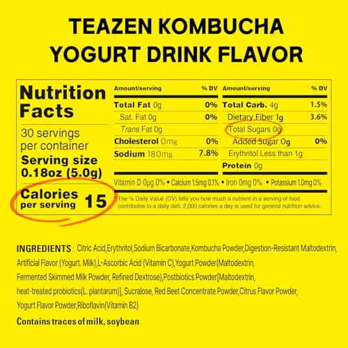Image of TEAZEN Yogurt Flavored Kombucha Powder, Hydration Drink Mix, Sugar Free, Live Probiotics & Prebiotics, On-the-Go 30 Packets, 5.29oz
