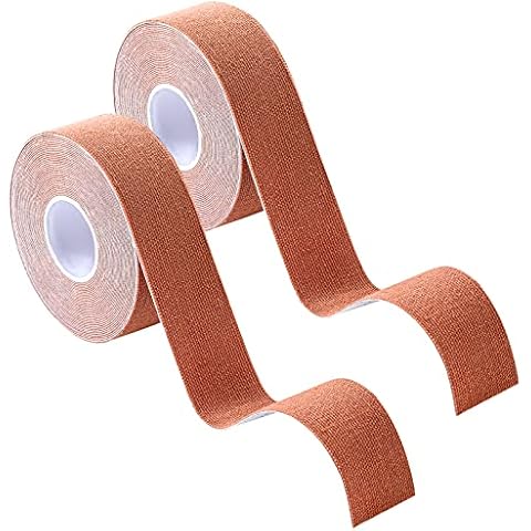 2 Rolls Kinesiology Tape Precut , Guouet Boob Tape Elastic Kinesiology Therapeutic Tape for Physical Therapy, Beige Sports Tape Muscle Support Tape 5 m x 2.5 cm Cover