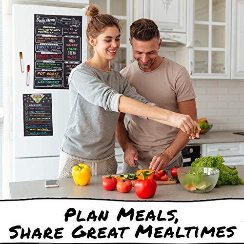 Magnetic Menu Board For Kitchen - 5 Set Bundle - With Calendar Board, Weekly To Do List, Pen Holder & Dry Erase Pens. Meal Planning Magnet For Fridge Black Magnetic Chalkboard For Refrigerator Planner #TOP3