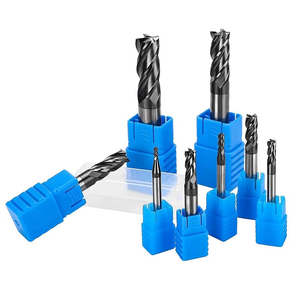 Set di 8 frese in carburo di tungsteno a 4 fessure, con codolo dritto, CNC, 2-12 mm