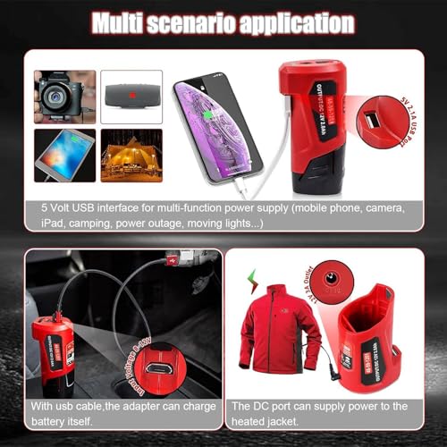 HLiePiHa Replacement for Milwaukee M-12USB 12V Battery Charger 48-59-1201 49-24-231, USB Lithium-ion Battery and Portable Power Supply Adapter, Adapter with for Milwaukee Battery Heated Jacket - Thumbnail 4