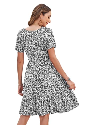 Image of AUSELILY Womens Summer Dresses 2025 Casual Short Sleeve Dress Square Neck A-Line Ruffle Sundress with Pockets