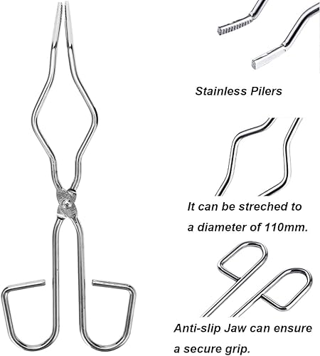 Miniatura 3 de Pinza para crisol de 13.8 pulgadas, pinzas de crisol de acero inoxidable, pinzas de crisol de grado profesional para laboratorio, industria