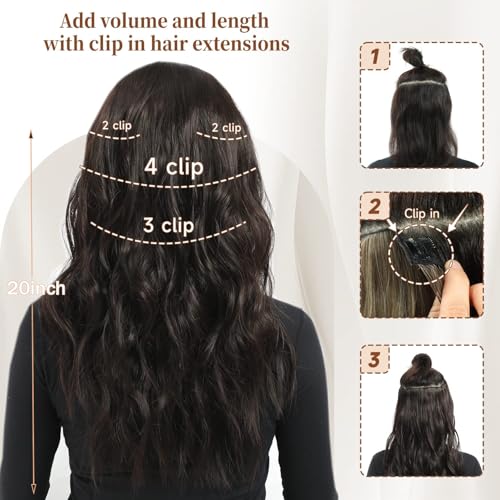 Clip in Hair Extensions 4PCS Thick Full Head Natural Brown 20Inch Hair Extensions Clip in Curly Wavy Synthetic Hair Extension Hairpieces - Image 7