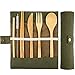 Tatuo 2 Set Bamboo Cutlery Flatware Set Bamboo Travel Utensils Include Reusable Knife Fork Spoon Chopsticks Straws (White and Green)