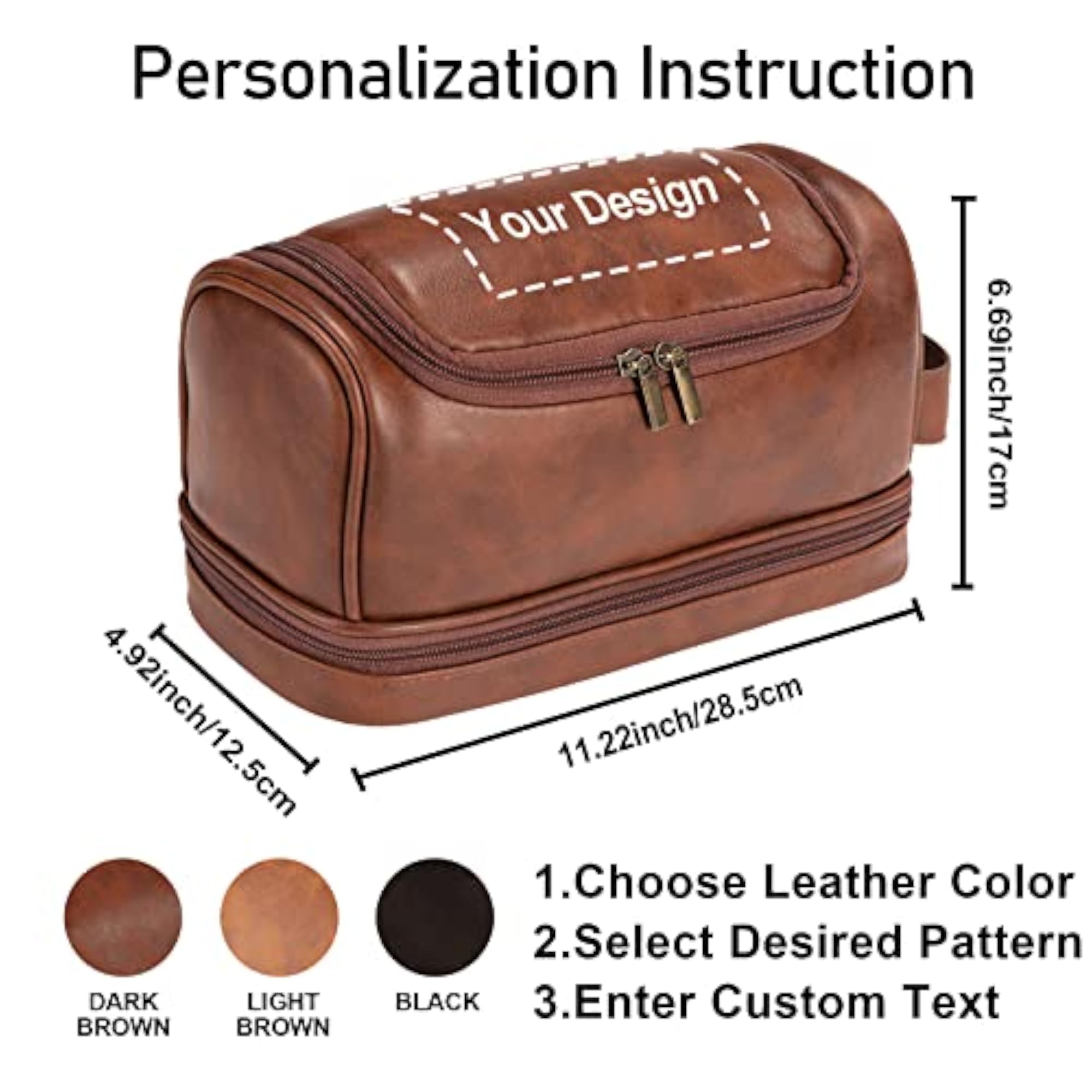 Personalized Leather Travel Dopp Kit for Men, Custom Name