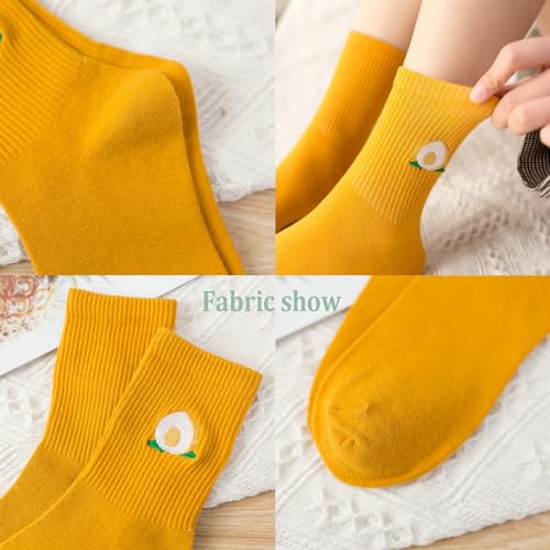 Image of Fruit Socks Cute Socks for Women Crew Socks Cotton Embroidered Banana Avocado Strawberry 4-6pairs