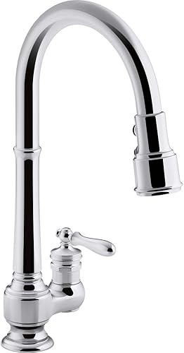 Kohler k-99260 – 2BZ artefactos de un solo orificio fregadero de cocina llave con boquilla plegable de 17-5/8 pulgadas y 3 funciones de rociador,