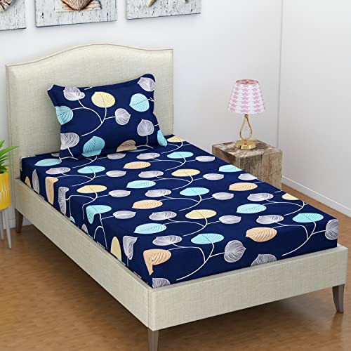 Image of HOMEKART (110 TC & 110 GSM 100% Cotton Feel Bedsheet for Single Bed with One King Size Pillow Covers Soft /Breathable Wrinkel Free -60x90 Inches - (Blue & Orang)