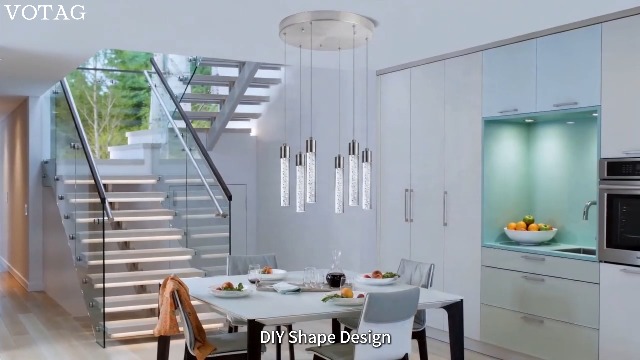 Image of Modern 6-Light Brushed Nickel Pendant Chandelier with Premium Bubbles