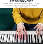 61 Key Portable Electronique Piano avec/Lighted Plein Taille Clés, LCD, Casques, X-Stand, Tabouret, Repos musical, Microphone, Stickers Note, Haut-parleurs intégrés,3 Modes d'enseignement