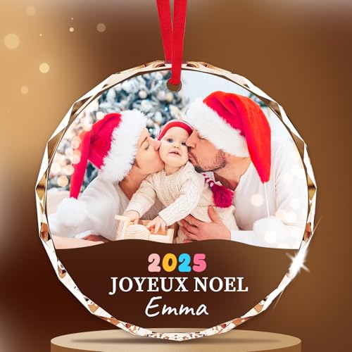 Boule de Noël Personnalisée Premier Noël du Bébé 2025 - Souvenir Personnalisé Photo, Boule de Noël pour Sapin avec Prénom et Date, Cadeau pour Le Nouveau-né