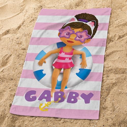 OMYDREAM Gabby ET LA Maison Magique Pink Serviette de Bain et de Plage Enfant | 100% Coton | Oeko-TEX | 70x120cm | Imprimé Fille | Rose