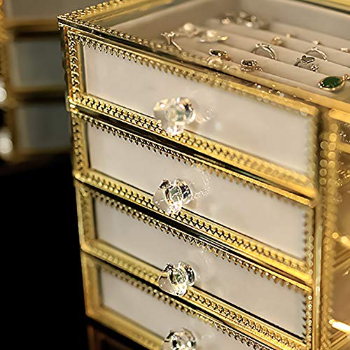 Yb&Gq Glass Mirrored Jewelry Box,Vintage Metal Edge Jewelry Organizer,Multipurpose Makeup Box For Necklace Earrings Rings Trinkets Organizer Golden 25X13X19Cm(10X5X7Inch) #TOP3