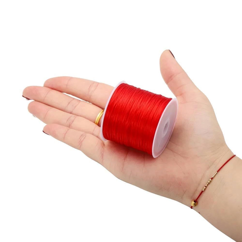 Nici do szycia，Nić poliestrowa Elastyczna nić okrągła kryształowa linka nylonowa guma rozciągliwy sznurek elastyczna lina(Rose Red,10 Meter)