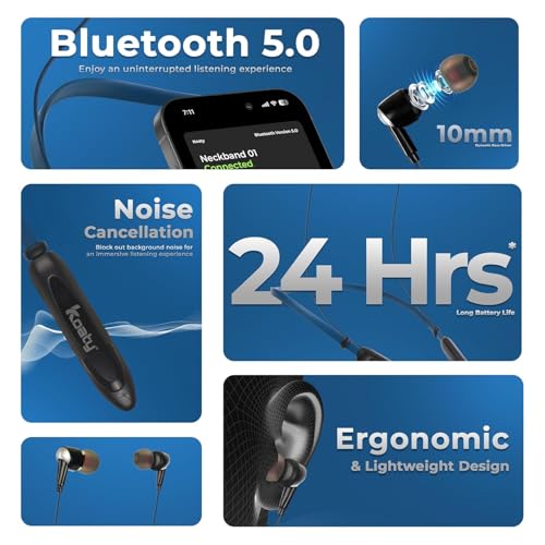 Image of Bluetooth Neckband Earphones with Mic | Crystal Clear Audio | Deep Bass, Noise Isolation, Magnetic Earbuds, Long Battery Life,Model Core NB101 for Sports & Workouts (Blue)