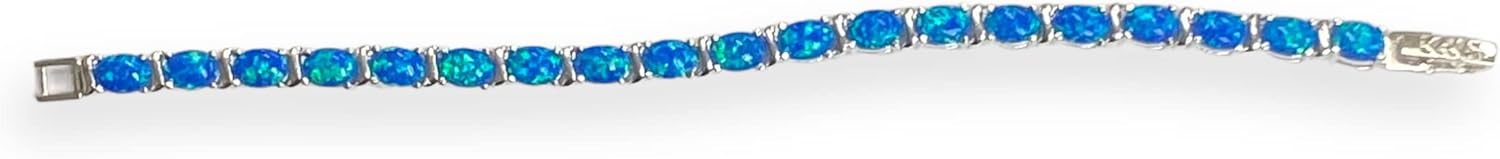 Stunning Quality Dark Blue Gilson Opal Tennis Bracelet 925 Sterling Silver