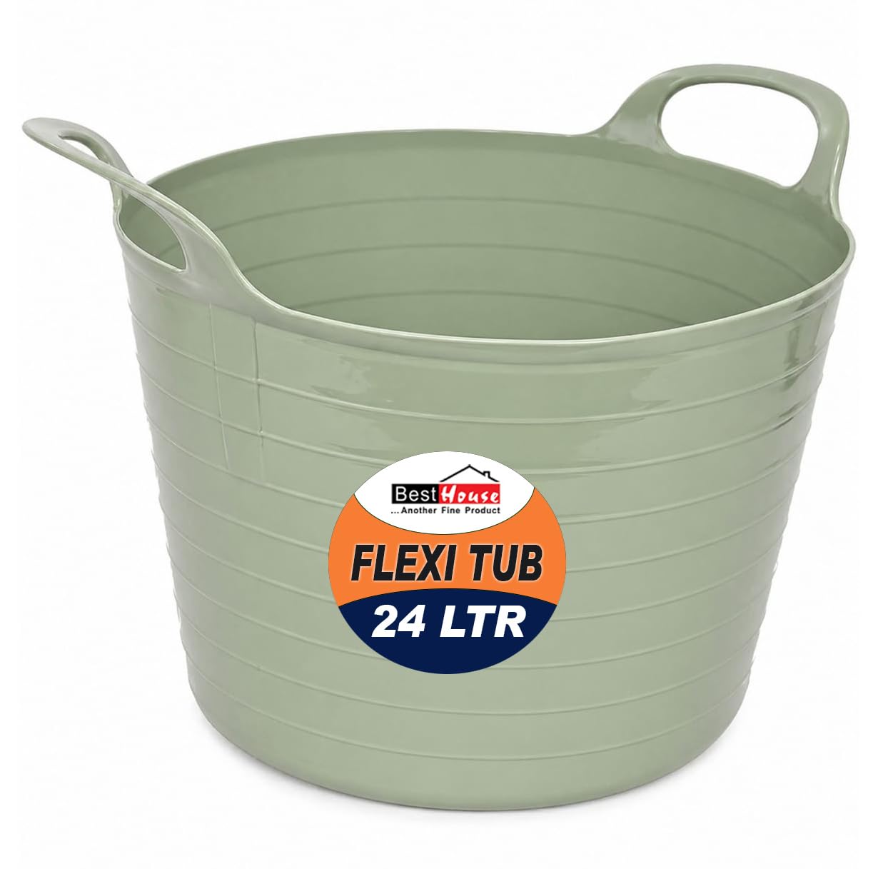 BH | 1 Pc of Flexi Tub with Handles | 24 Litres | Sage Green | Flexible Plastic Storage Bucket | Multipurpose Tub for Home, Washing, Yard, Garden Waste and DIY Projects - By BEST HOUSE
