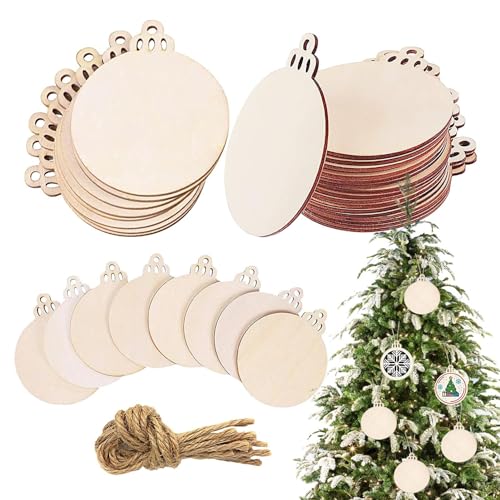 木製クリスマスオーナメント - クリスマス トラックの木のスライス 30 個/50 個/100 個未完成の木製ボール装飾未完成の事前に穴あけされたサークル工芸品の装飾| 農家の用製オーナメント