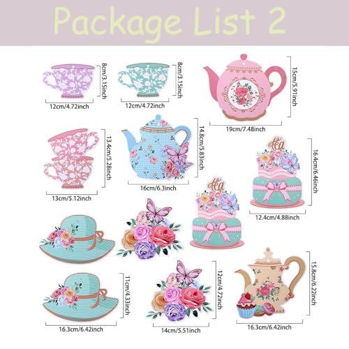 Image of Tea Party Decorations 26Pcs Macaron Balloons with LETS PARTEA Foil Balloon Banner, Teacups andTeapot Hanging Swirls for Floral Spring Birthday Mother's Day Talking Tables Tea Party Supplies