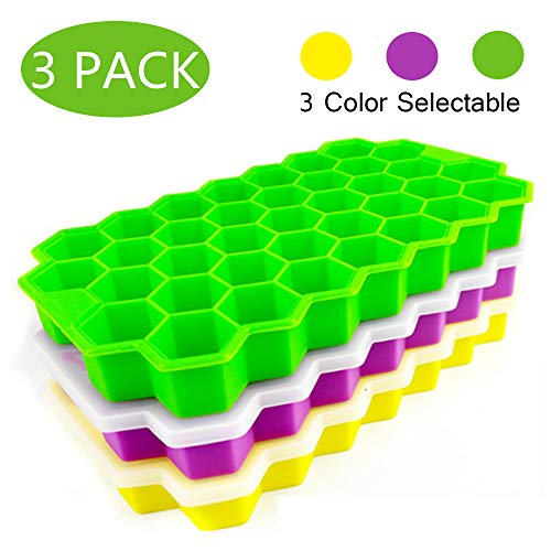 Ice Cube Trays with Lids 3 Pack, Silicone Ice Cube Molds Trays Flexible