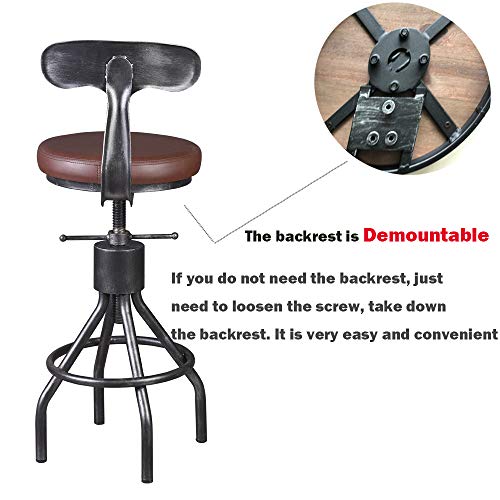 BOKKOLIK Industrial Bar Stools | Set of 2 | Swivel Pu Leather Seat | Kitchen Island Dining Chairs | Office Guest Stool | Counter Bar Height Adjustable | 24-34inch | with Backrest